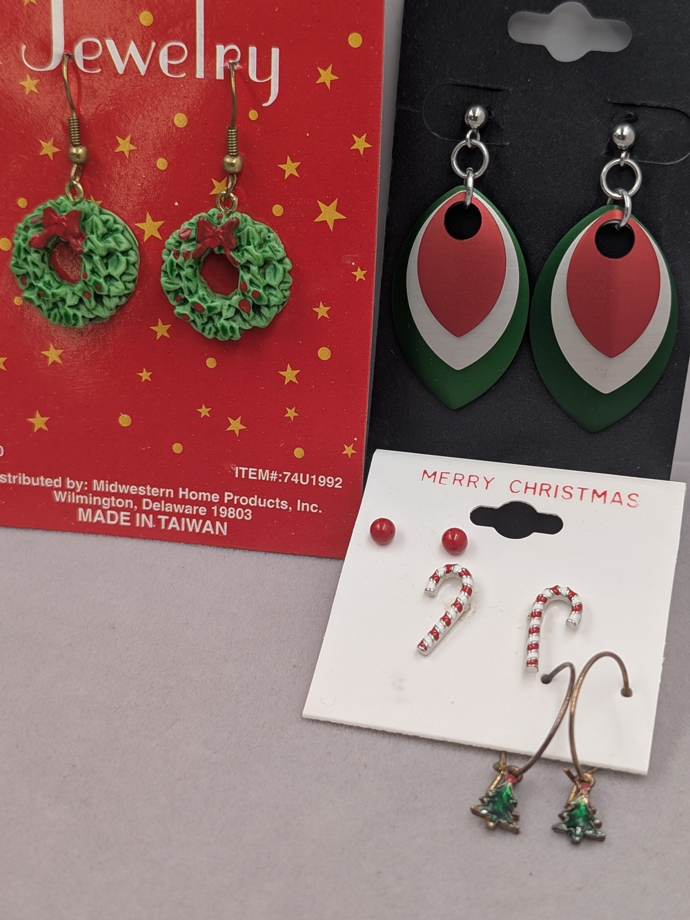 5 Pair NWT Christmas Earrings Lot Wreath Candy Cane Tree Holiday | 1109
